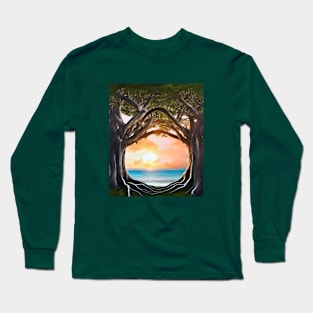 Surreal Banyan Tree Sunset Window Long Sleeve T-Shirt